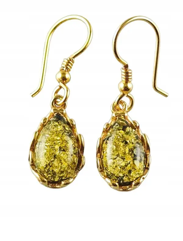 Kolczyki złote z bursztynem z koronkowym zdobieniem - srebro pozłacane