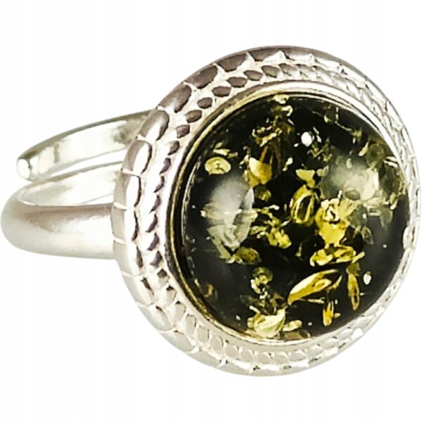 Pierścionek srebrny z bursztynem - okrągły