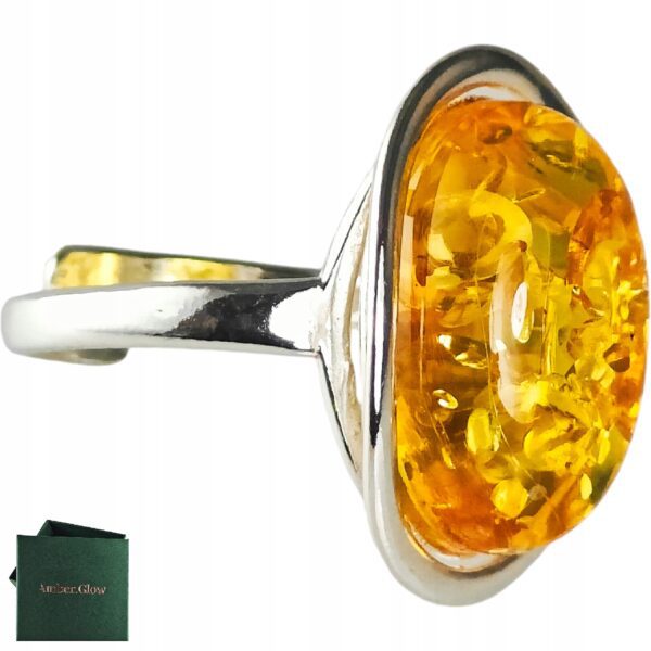 Pierścionek srebrny z bursztynem - owalny klasyczny