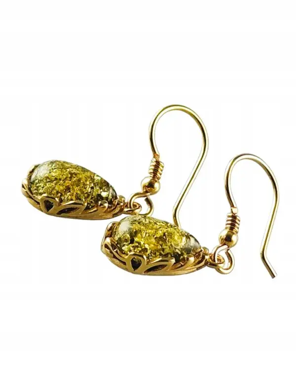 Kolczyki złote z bursztynem z koronkowym zdobieniem - srebro pozłacane