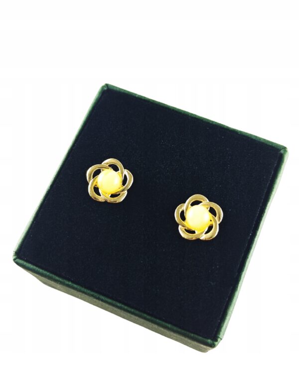 Kolczyki srebrne pozłacane z bursztynem