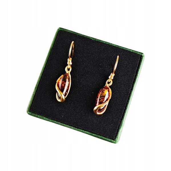 Kolczyki srebrne pozłacane z bursztynem