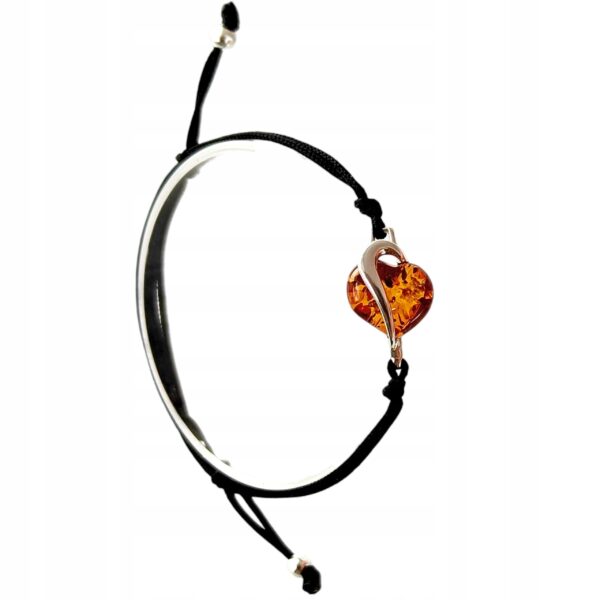 af80318b78bc9d2e836ac394c73789cf.jpg BRANSOLETKA SREBRNA na Sznurku SERCE z CERTYFIKOWANYM Bursztynem ŚLICZNE