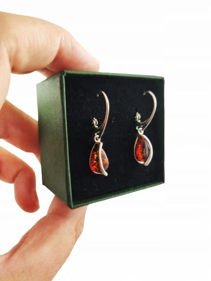 KOLCZYKI SREBRNE z Bursztynem DELIKATNE Bigiel Angielski Srebro NA PREZENT