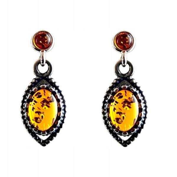 b414080dfe25f5d64d80a3e544662929.jpg KOLCZYKI SREBRNE z CERTYFIKOWANYM Bursztynem OKSYDOWANE ŚLICZNE Srebro 925