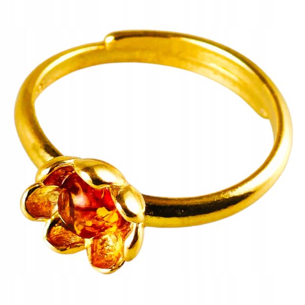 Pierścionek srebrny pozłacany z bursztynem - kwiatek