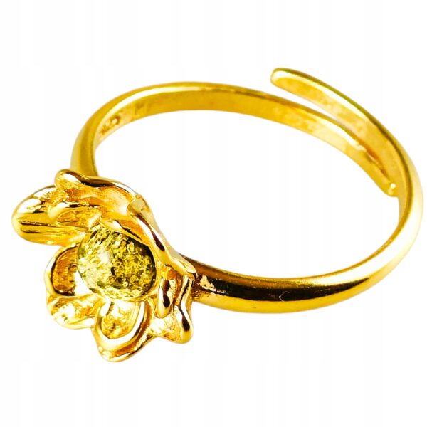 Pierścionek srebrny pozłacany z bursztynem - kwiatek