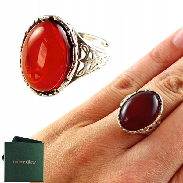 bbc6c7ebcd4cfafd7ac273cd079fb3f8.jpg PIERŚCIONEK SREBRNY REGULOWANY z DUŻYM Bursztynem Srebro PIĘKNY ELEGANCKI