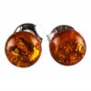 Kolczyki srebrne bursztynowe okrągłe - koniakowy bursztyn