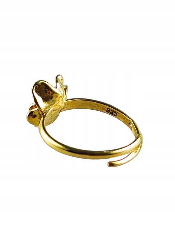 Pierścionek srebrny pozłacany z bursztynem - kwiatek