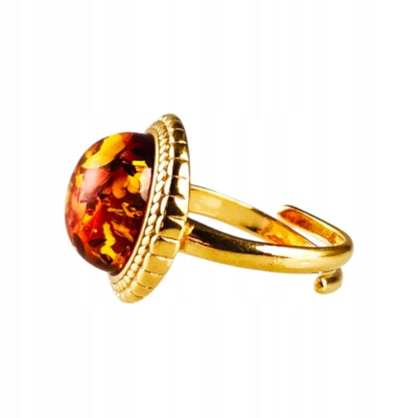 Pierścionek srebrny pozłacany z bursztynem - okrągły