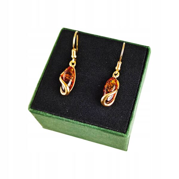 Kolczyki srebrne pozłacane z bursztynem
