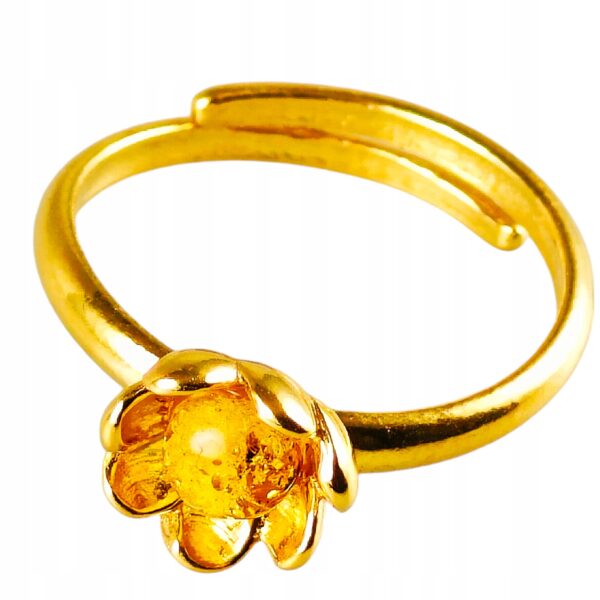 Pierścionek srebrny pozłacany z bursztynem - kwiatek