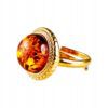 Pierścionek srebrny pozłacany z bursztynem - okrągły