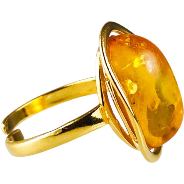 Pierścionek srebrny pozłacany z bursztynem - owalny klasyczny