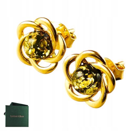 Kolczyki srebrne pozłacane z bursztynem