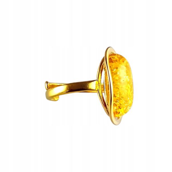d5da2e2d255bafa60471bd467a6db69a.jpg ZŁOTY PIERŚCIONEK z CERTYFIKOWANYM Bursztynem SREBRO Pozłacane Regulowany