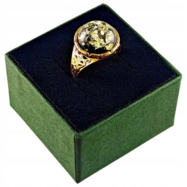 d972997b3480a262f2ff798b9d12aa68.jpg PIERŚCIONEK ZŁOTY REGULOWANY z CERTYFIKOWANYM BURSZTYNEM Srebro Pozłacane