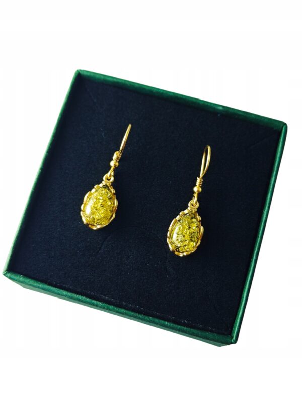 Kolczyki złote z bursztynem z koronkowym zdobieniem - srebro pozłacane