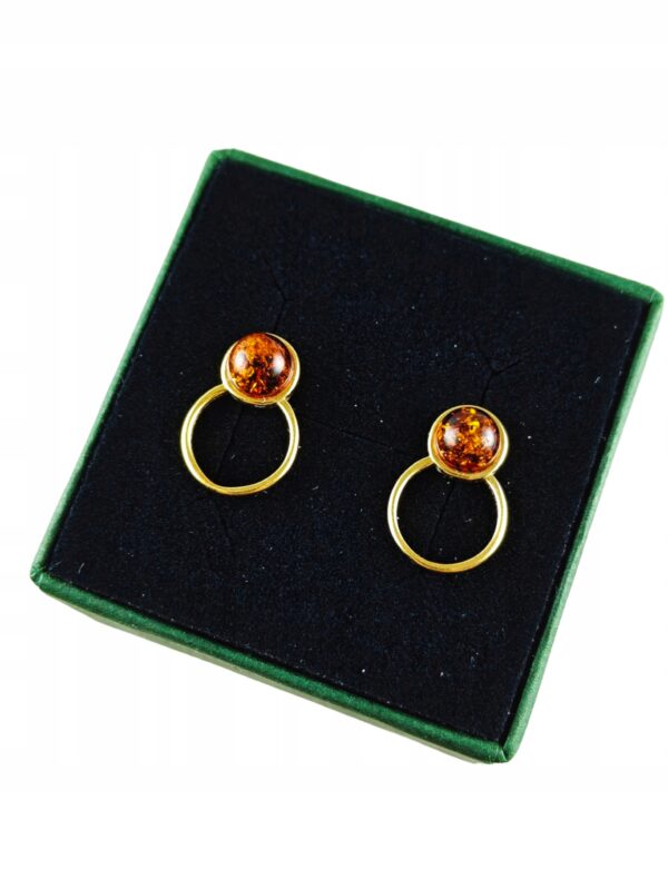 ZŁOTE KOLCZYKI Z BURSZTYNEM BAŁTYCKIM SZTYFTY SREBRO POZŁACANE 925 PREZENT