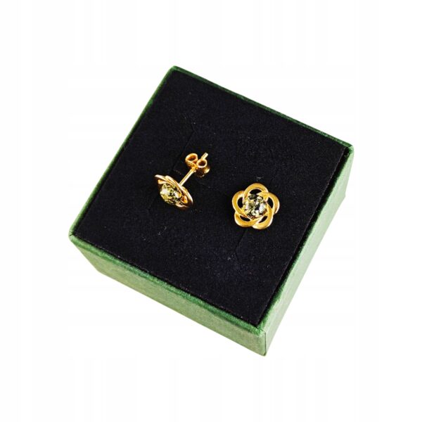 Kolczyki srebrne pozłacane z bursztynem