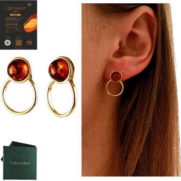 ZŁOTE KOLCZYKI Z BURSZTYNEM BAŁTYCKIM SZTYFTY SREBRO POZŁACANE 925 PREZENT