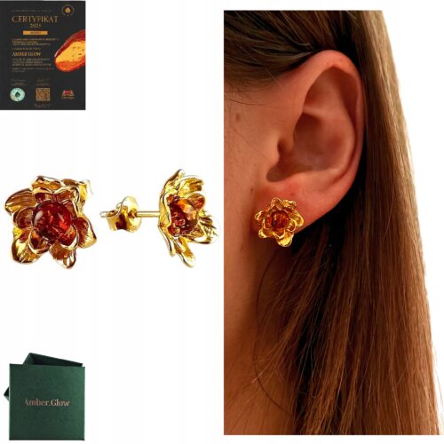 e1a03bb94f29f6a5efcc0c6a9c8a16cd.jpg KOLCZYKI ZŁOTE z CERTYFIKOWANYM Bursztynem ŚLICZNE SREBRO POZŁACANE 925