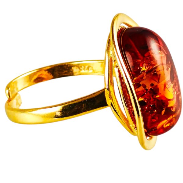 Pierścionek srebrny pozłacany z bursztynem - owalny klasyczny