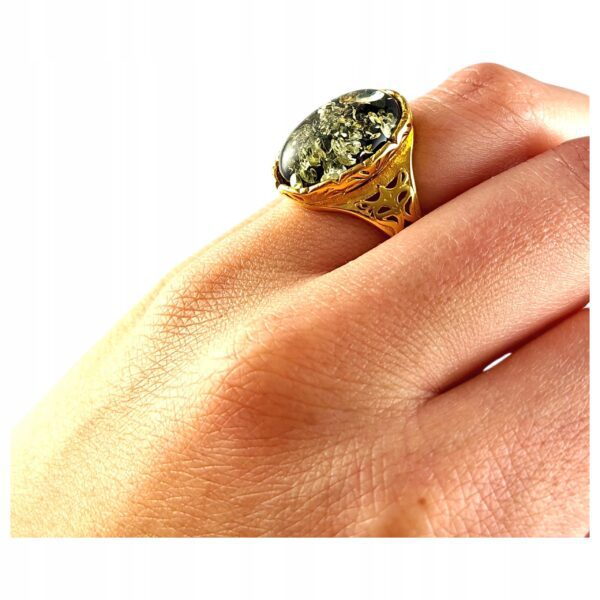 e5f37038d63b556d1a22157ed38ea822.jpg PIERŚCIONEK ZŁOTY REGULOWANY z CERTYFIKOWANYM BURSZTYNEM Srebro Pozłacane