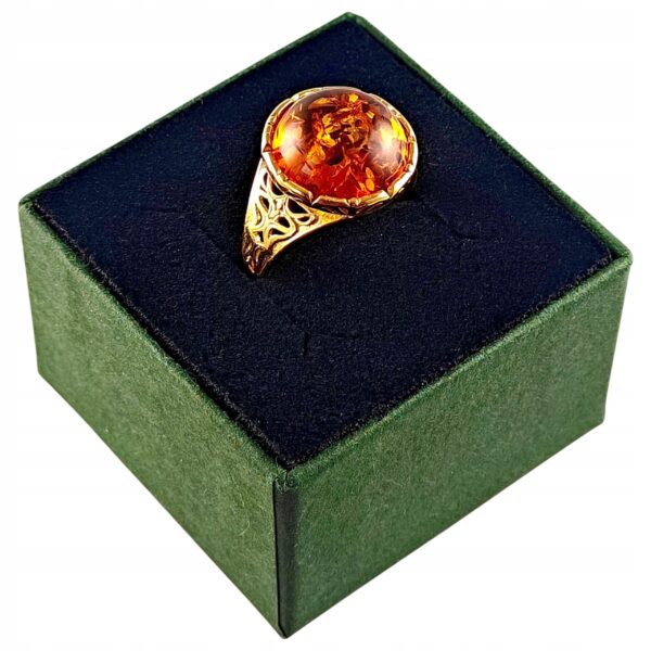 e74c1ca92f889c81d2523a78e637829a.jpg PIERŚCIONEK ZŁOTY REGULOWANY z CERTYFIKOWANYM BURSZTYNEM Srebro Pozłacane