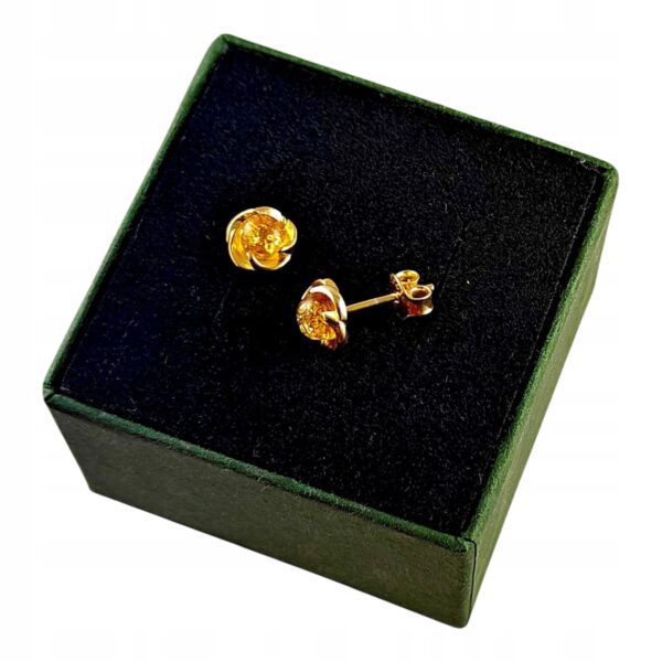 KOLCZYKI ZŁOTE z CERTYFIKOWANYM BURSZTYNEM Srebro Pozłacane 925 ŚLICZNE