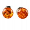 Kolczyki srebrne bursztynowe okrągłe - koniakowy bursztyn