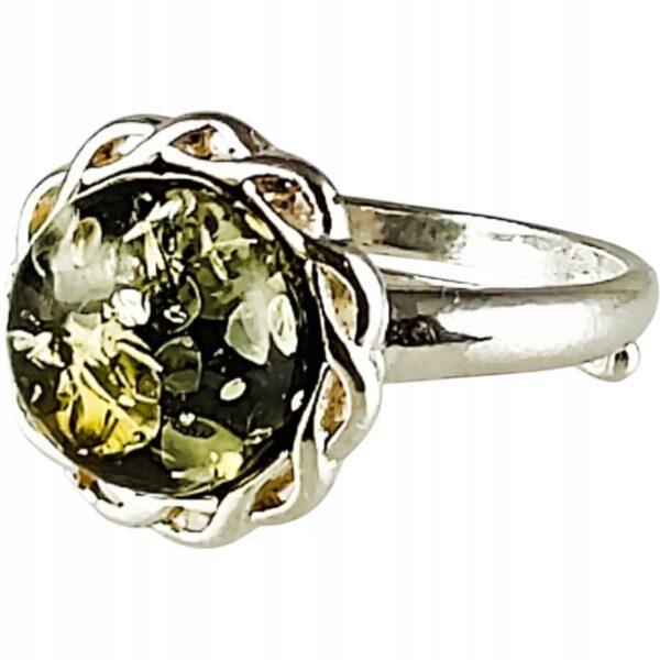 Pierścionek srebrny z bursztynem - okrągły delikatny