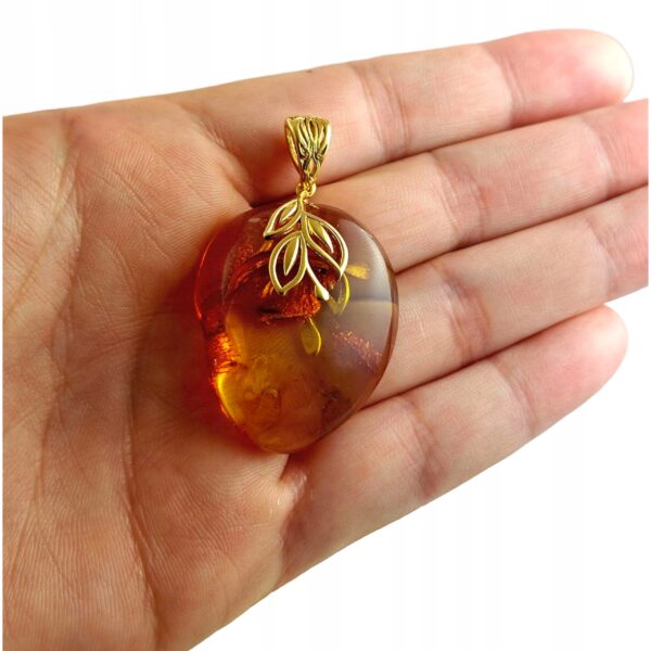 f395336b1579702a712ac02ad20cdc17.jpg WISIOREK ZŁOTY z CERTYFIKOWANYM Bursztynem na PREZENT Srebro Pozłacane 925