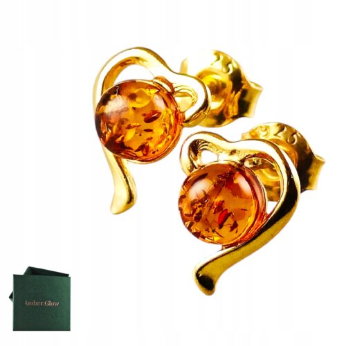 f5caef369e1cb32a1080835b838535bc.jpg Kolczyki srebrne pozłacane serduszka z bursztynem