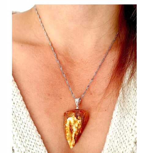 WISIOREK SREBRNY z CERTYFIKOWANYM Bursztynem PIĘKNY NATURALNY Srebro 925