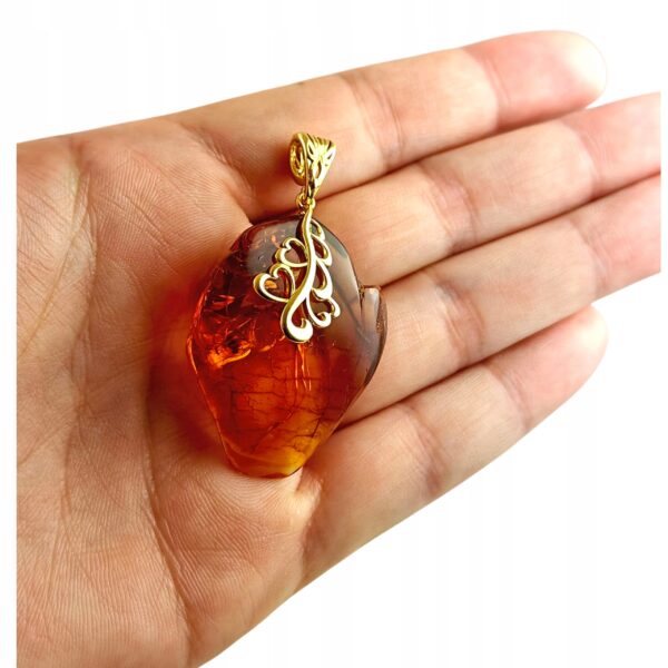 fa05981565c199b05ba324db6fd747de.jpg WISIOREK ZŁOTY z CERTYFIKOWANYM Bursztynem na PREZENT Srebro Pozłacane 925