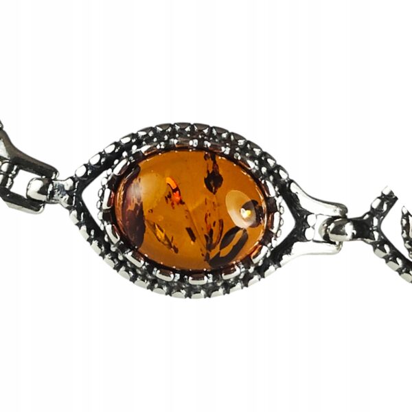 Bransoletka srebrna oksydowana z bursztynem - kolorowa - delikatna piękna