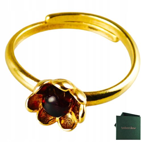 ff3c70090831d9a5623b9f664099e803.jpg Pierścionek srebrny pozłacany z bursztynem - kwiatek