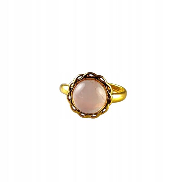Pierścionek złoty z dużym różowym kwarcem - Srebro pozłacane 925 - Piękny delikatny