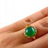 Pierścionek złoty z dużym zielonym agatem - Srebro pozłacane 925 - Piękny delikatny