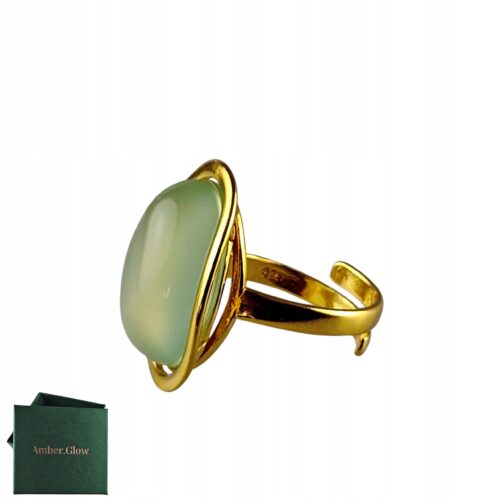 Pierścionek złoty z dużym błękitnym agatem - Srebro pozłacane 925 - Piękny elegancki