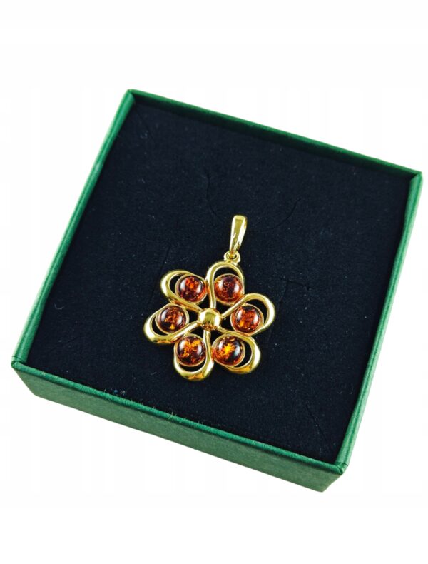 Pozłacany duży Wisiorek z Bursztynem Bałtyckim Srebro Pozłacane okrągły 925