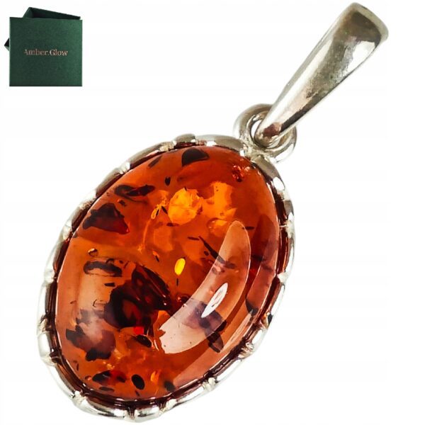 Wisiorek srebrny z koniakowym bursztynem - koronkowy