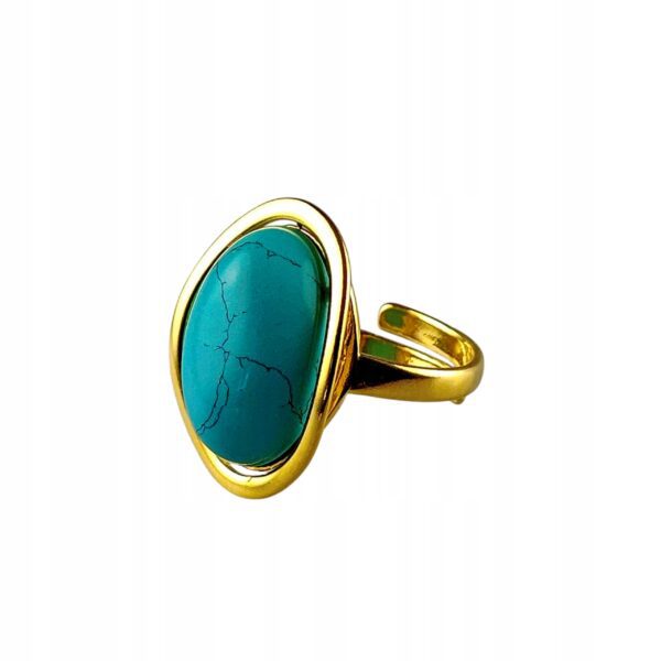 Pierścionek złoty z dużym turkusem - Srebro pozłacane 925 - Piękny elegancki