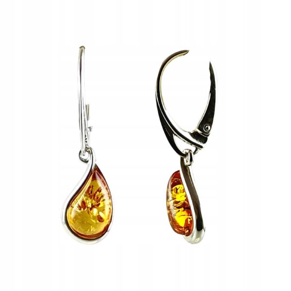 KOLCZYKI SREBRNE z CERTYFIKOWANYM Bursztynem Zapięcie Angielskie PIĘKNE