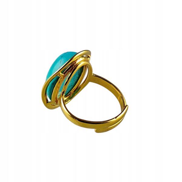 Pierścionek złoty z dużym turkusem - Srebro pozłacane 925 - Piękny elegancki