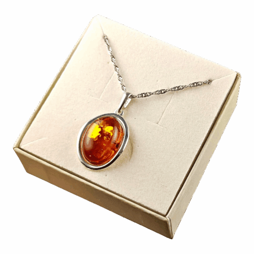 Wisiorek srebrny z koniakowym bursztynem