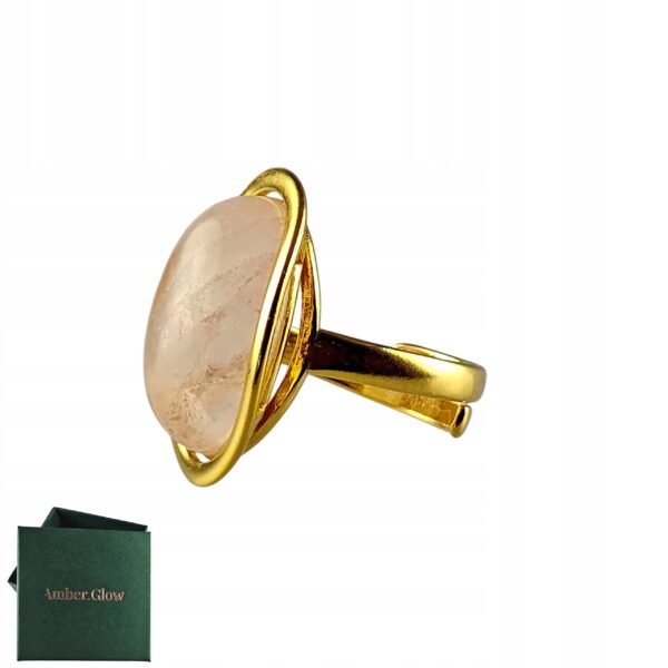 Pierścionek złoty z dużym różowym kwarcem - Srebro pozłacane 925 - Piękny elegancki