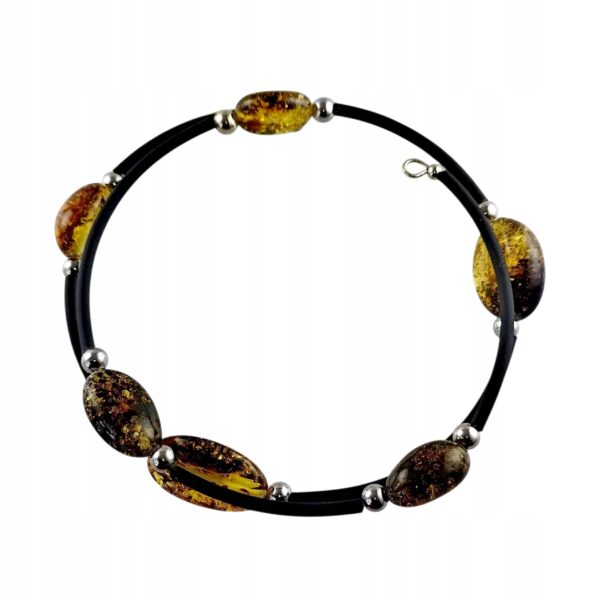 Bransoletka srebrna ze stali z certyfikowanym bursztynem - regulowana